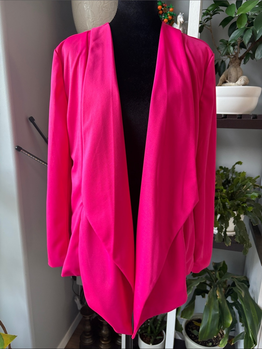 Acevog Hot Pink Draped Open-Front Blazer